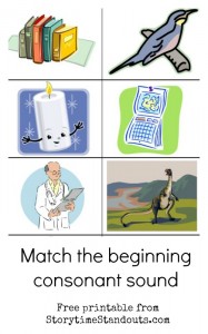 Free Match the Beginning Consonant Sound Printable from Storytime Standouts Match the Beginning Consonant Sound
