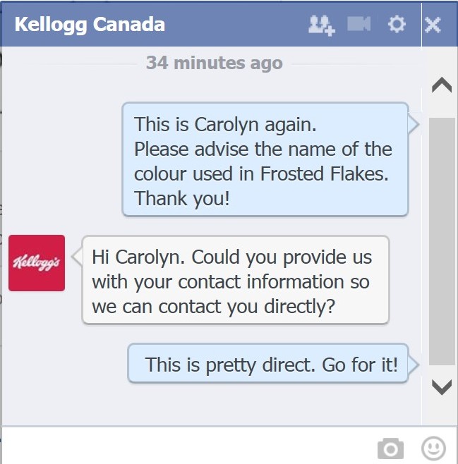 Kelloggs Facebook Direct Message About Food Dyes Kelloggs Facebook Direct Message About Food Dyes